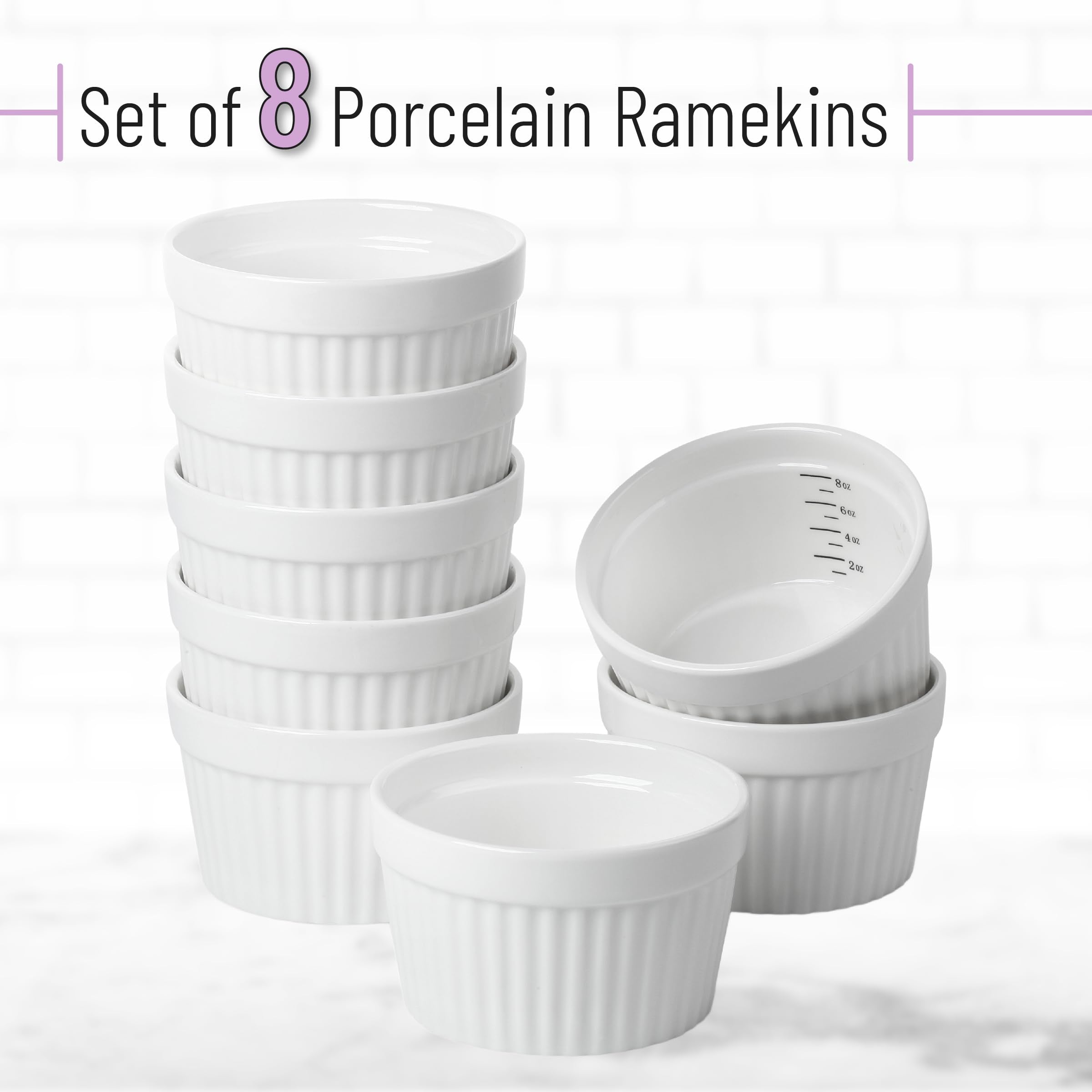 Brew To A Tea ramekins with measurement markings support precise portioning.