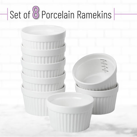 Brew To A Tea ramekins with measurement markings support precise portioning.