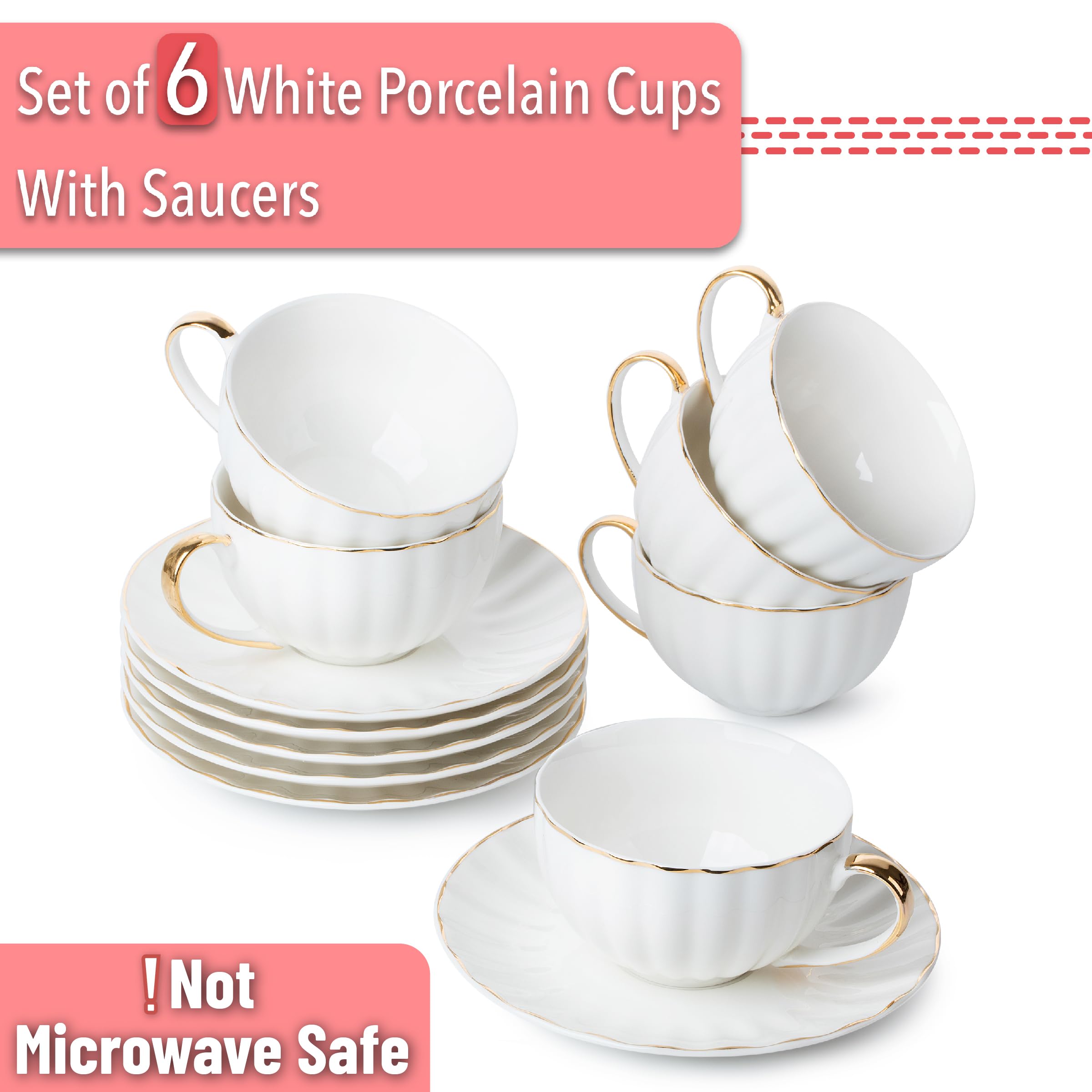 Brew To A Tea porcelain white teacups 7 oz for balanced hot beverages