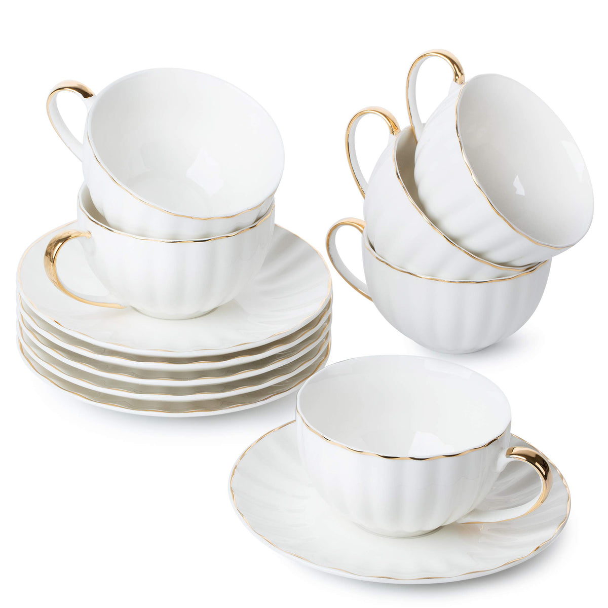 Brew To A Tea white tea cups and saucers set for elegant tea service