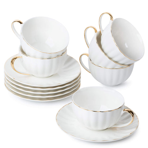 Brew To A Tea white tea cups and saucers set for elegant tea service