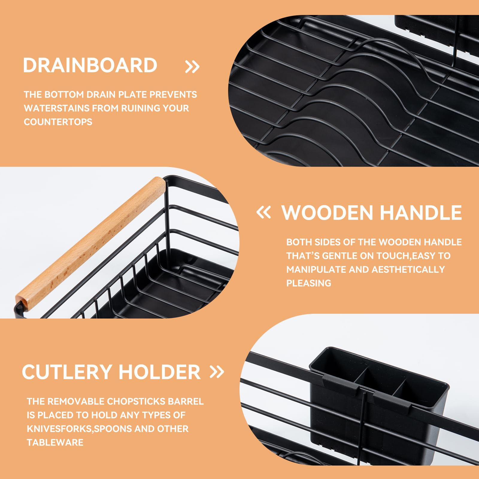 BRIAN & DANY removable drain tray keeps countertops clean and organized.