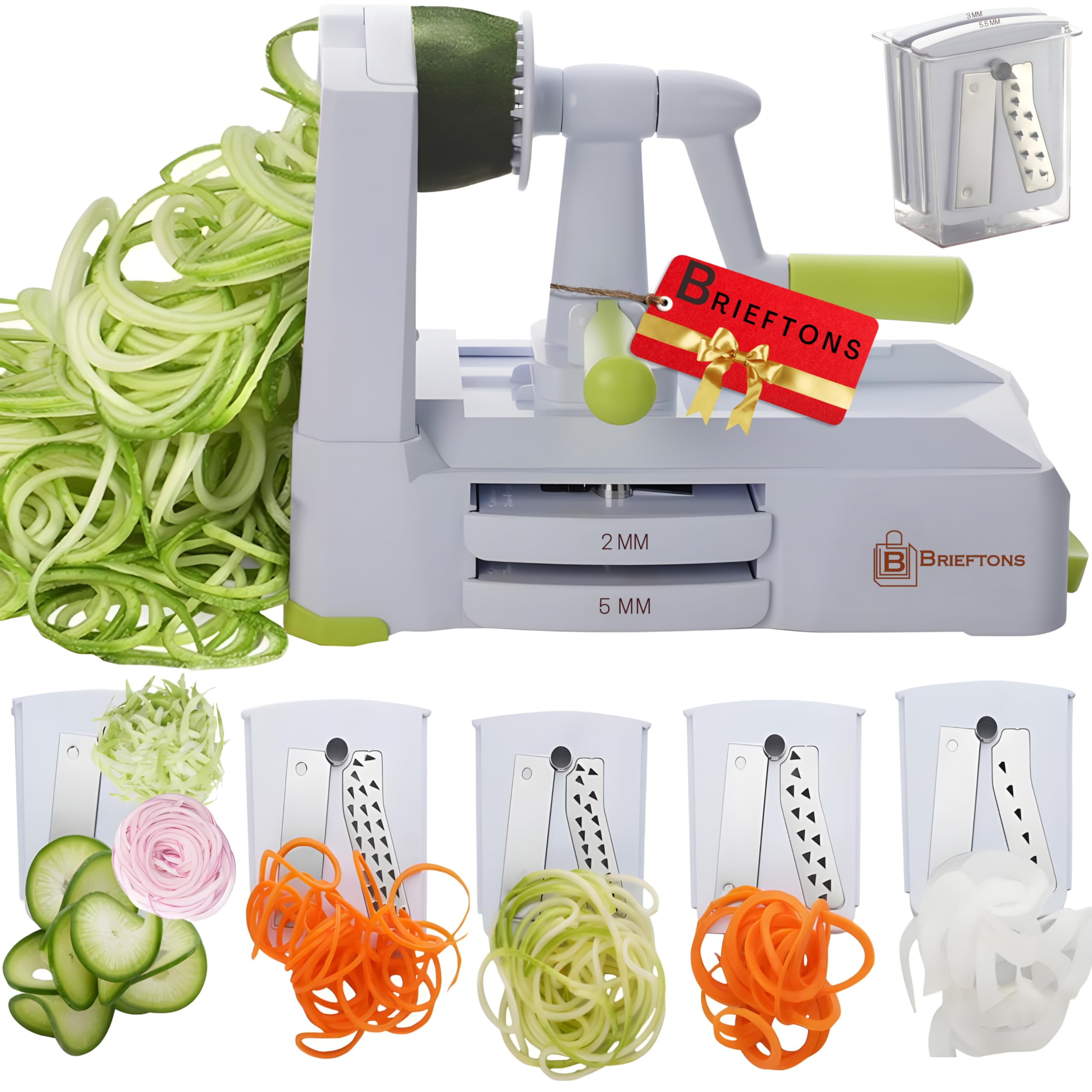 Brieftons 5-Blade spiralizer with powerful suction pad for stable veggie spiralizing
