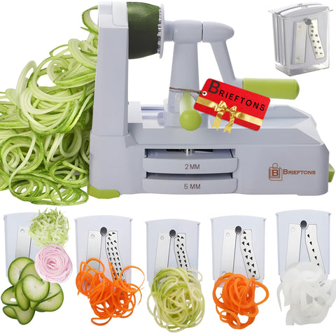 Brieftons 5-Blade spiralizer with powerful suction pad for stable veggie spiralizing
