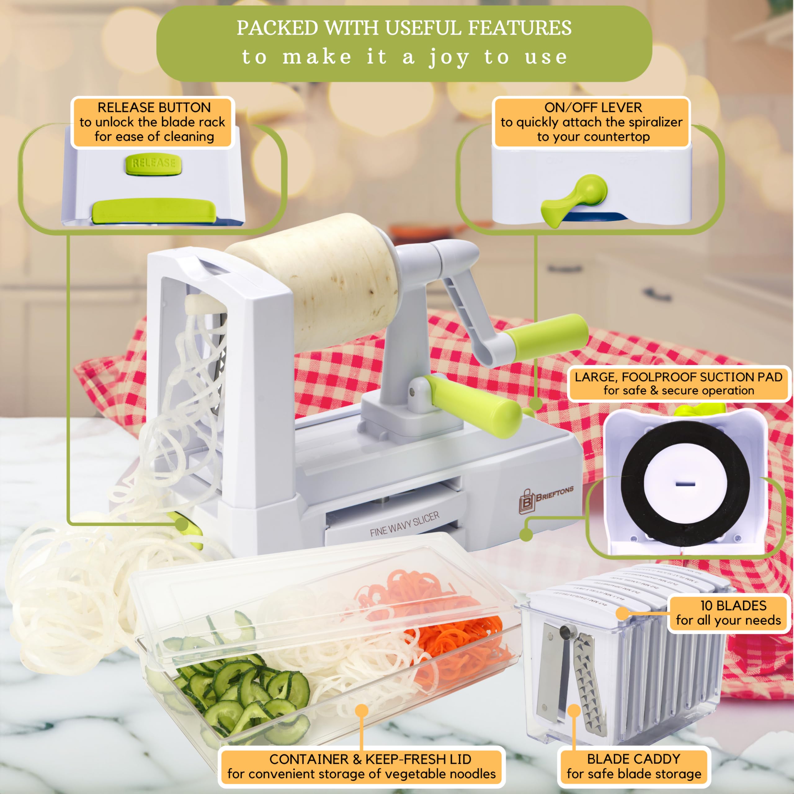 Brieftons easy-to-clean design speeds cleanup after meal prep.