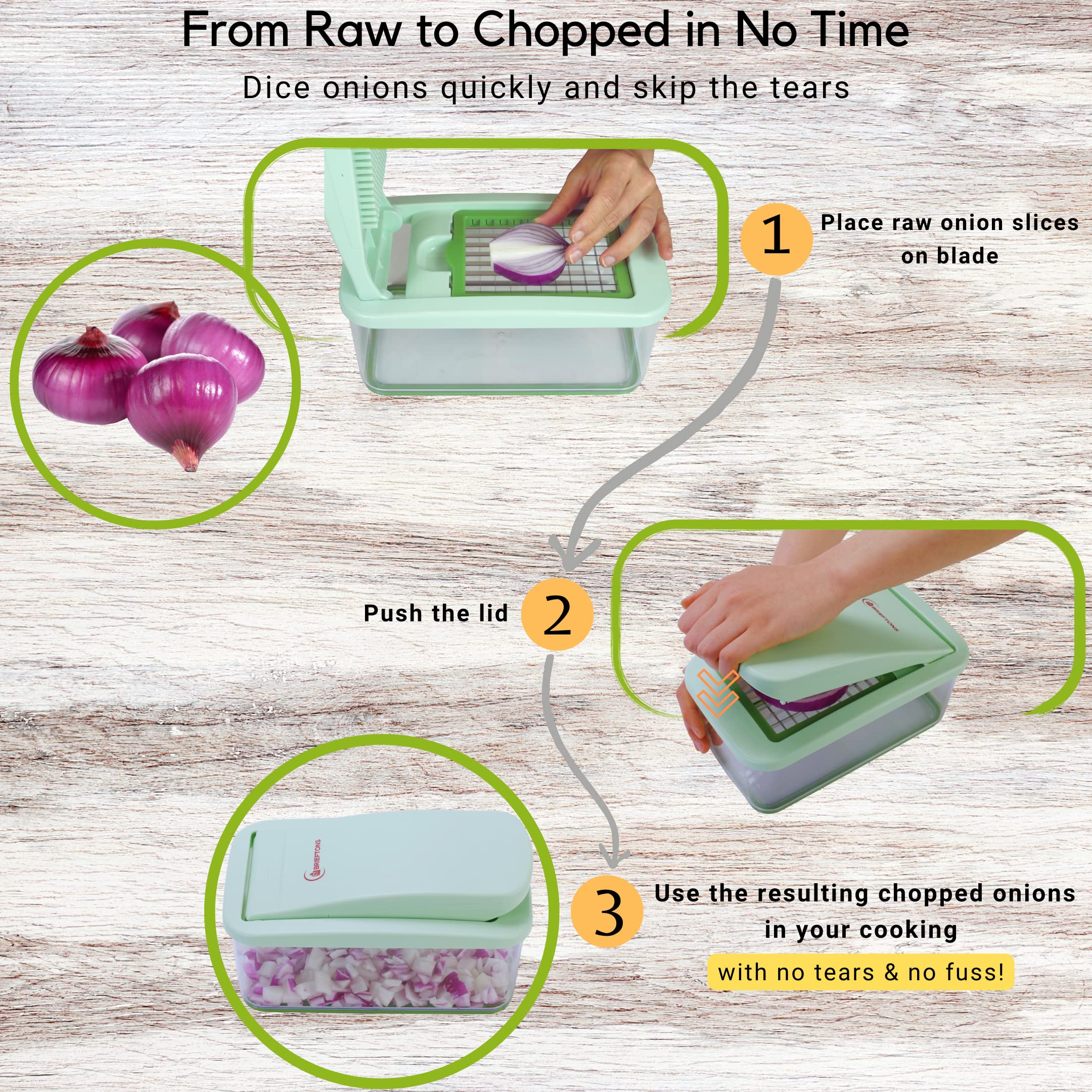 Built-in chop lid directs ingredients into the container for mess-free prep.