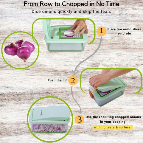 Built-in chop lid directs ingredients into the container for mess-free prep.