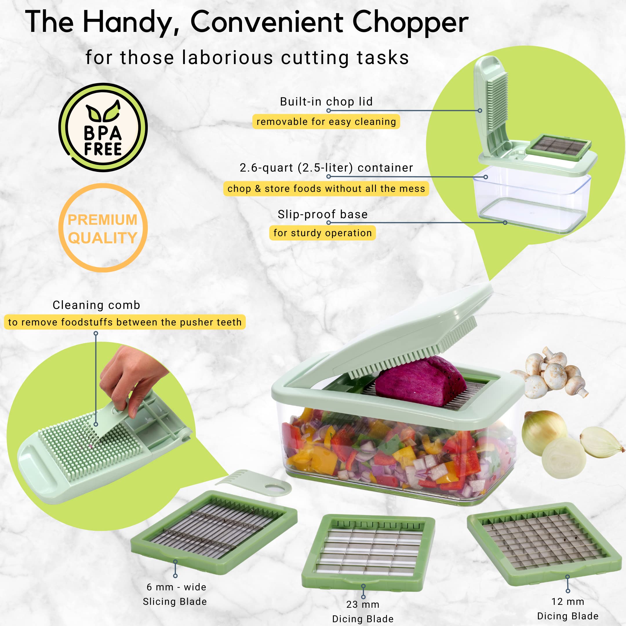 Generous 2.6-quart container supports larger chopping batches.