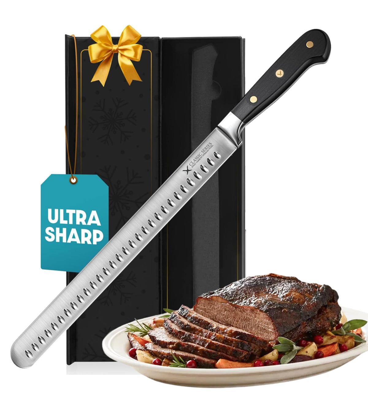 Bright Hobby Brisket Knife blade close-up showing razor-sharp edge for clean cuts