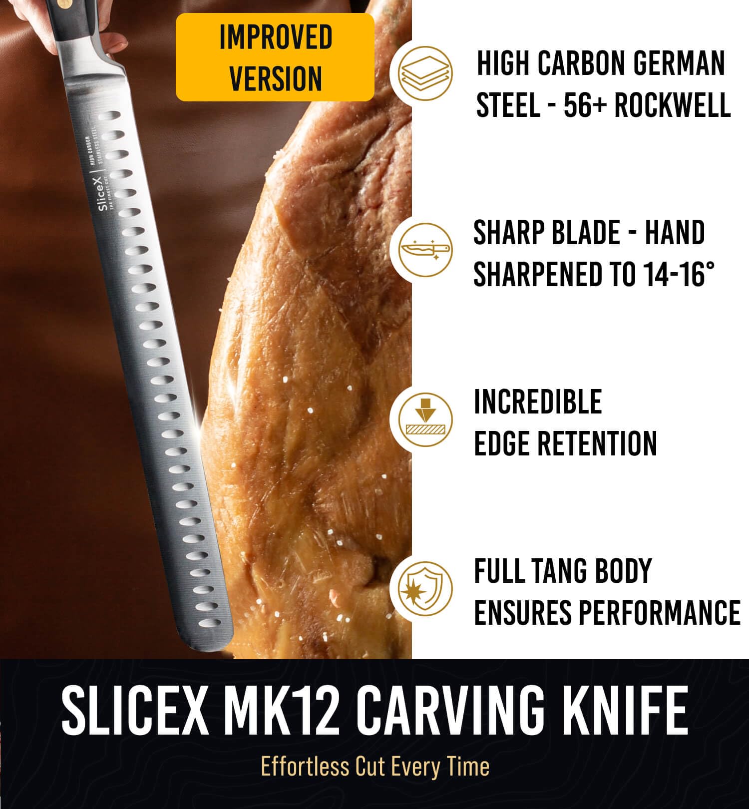 Bright Hobby Brisket Knife slicing ham evenly for uniform portions