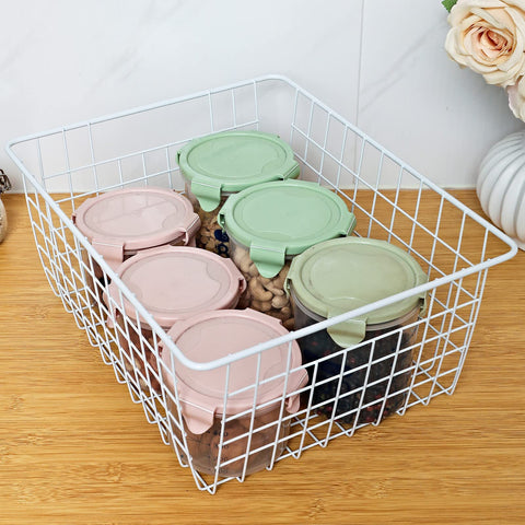 Brightalk pantry organizer baskets keep snacks and cans neatly arranged on shelves