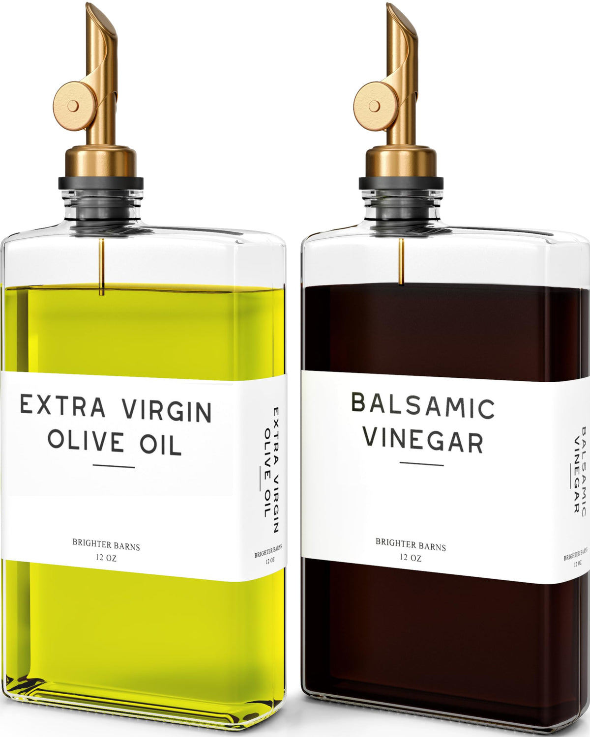 Brighter Barns glass olive oil dispenser set with clear glass and gold accents for kitchen elegance
