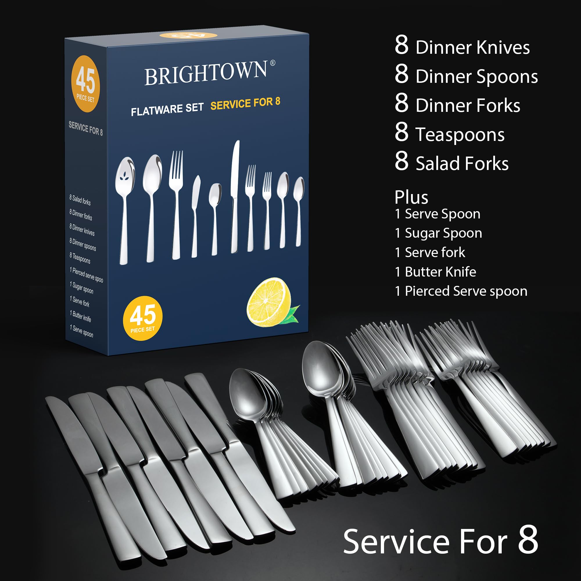 Brightown stainless-steel flatware with durable-construction ideal for daily use.