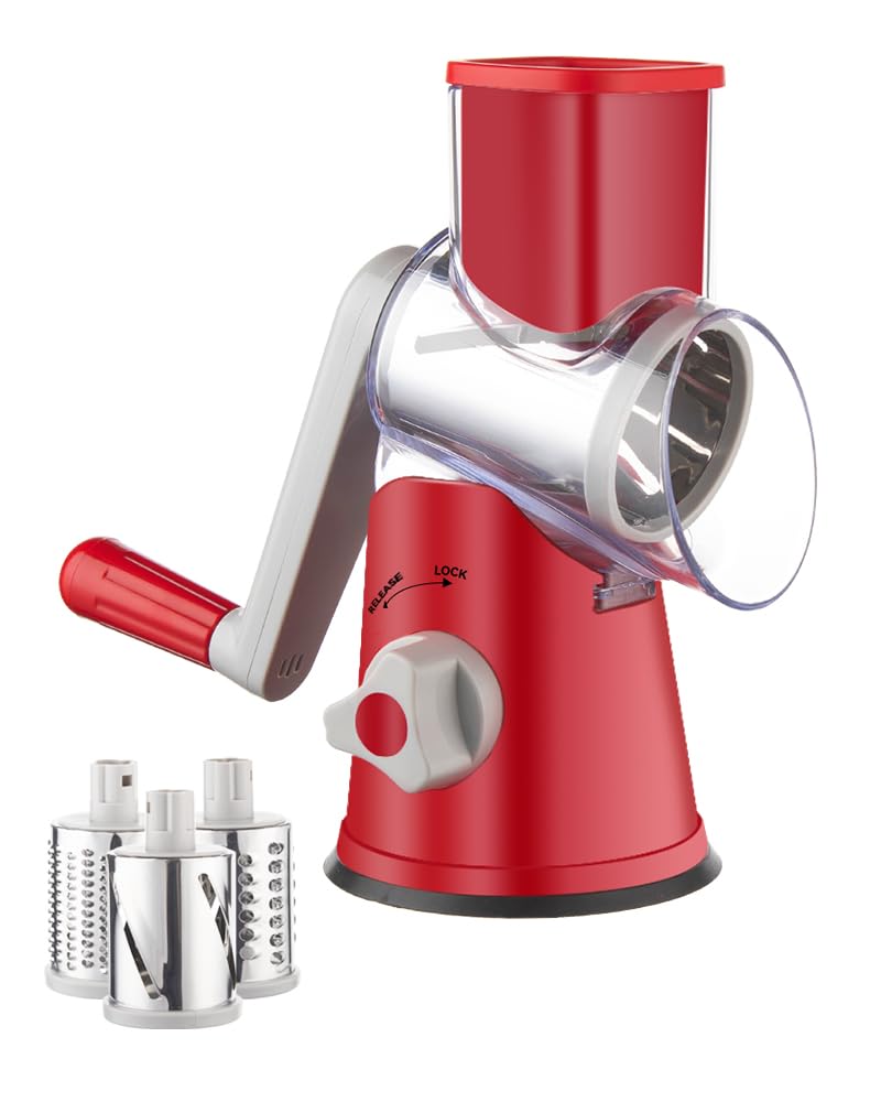 Brigii rotary cheese grater hand crank with secure non-slip base for stable grating.