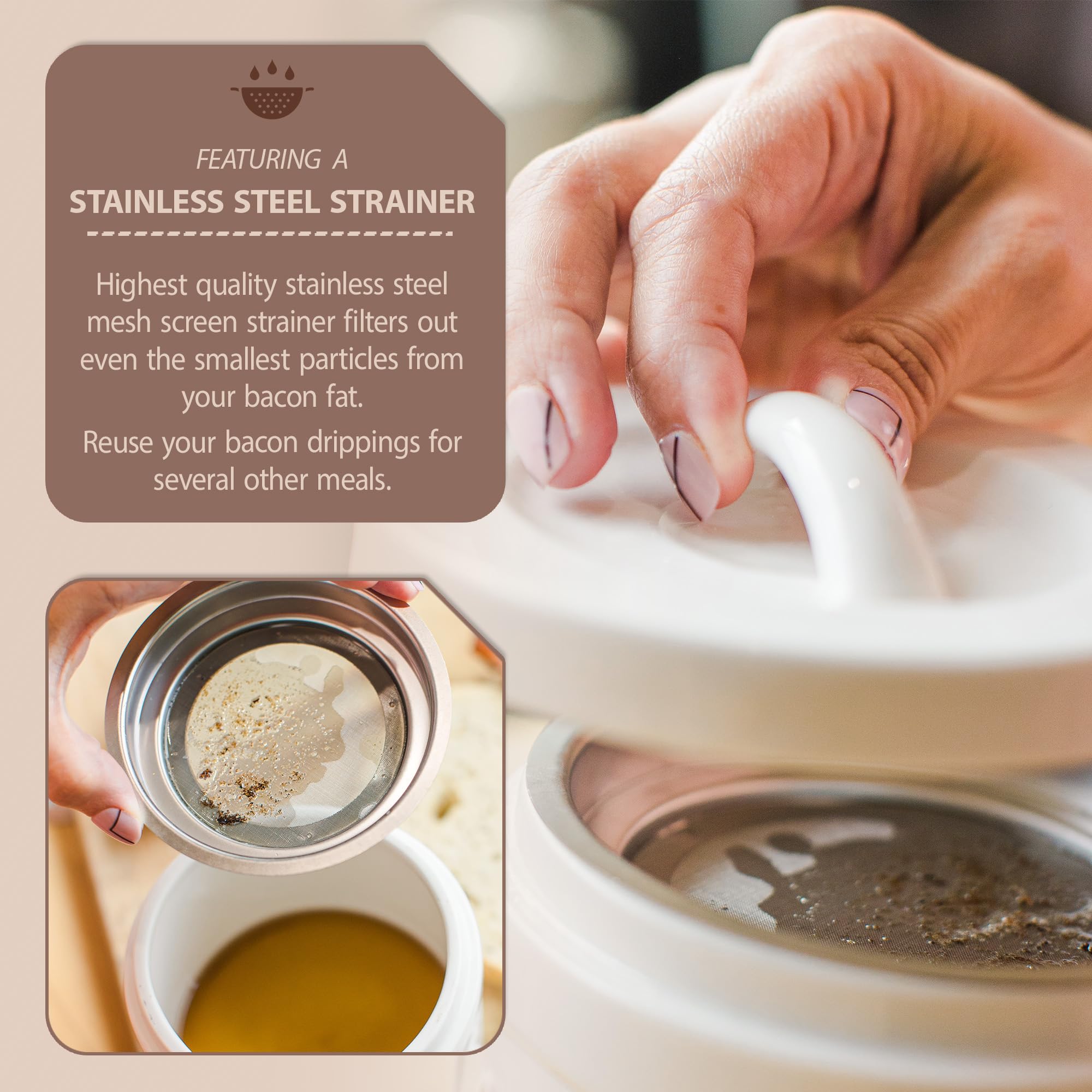 Briink Collective grease keeper lid securely closes to prevent spills.