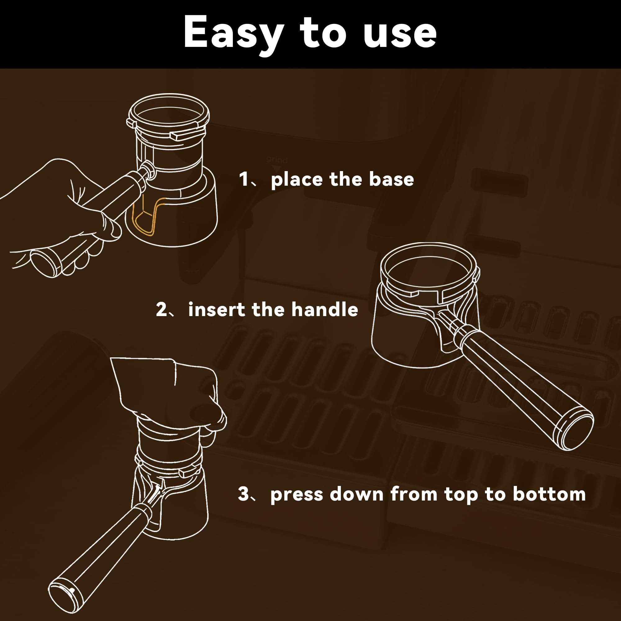 Brikinte stable tamping surface keeps portafilters aligned on the counter.