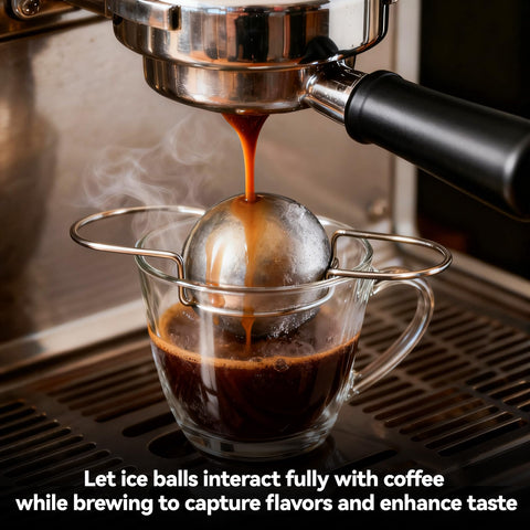Brikinte XL espresso ball in cup with bracket enables quick, even cooling for rich aroma.