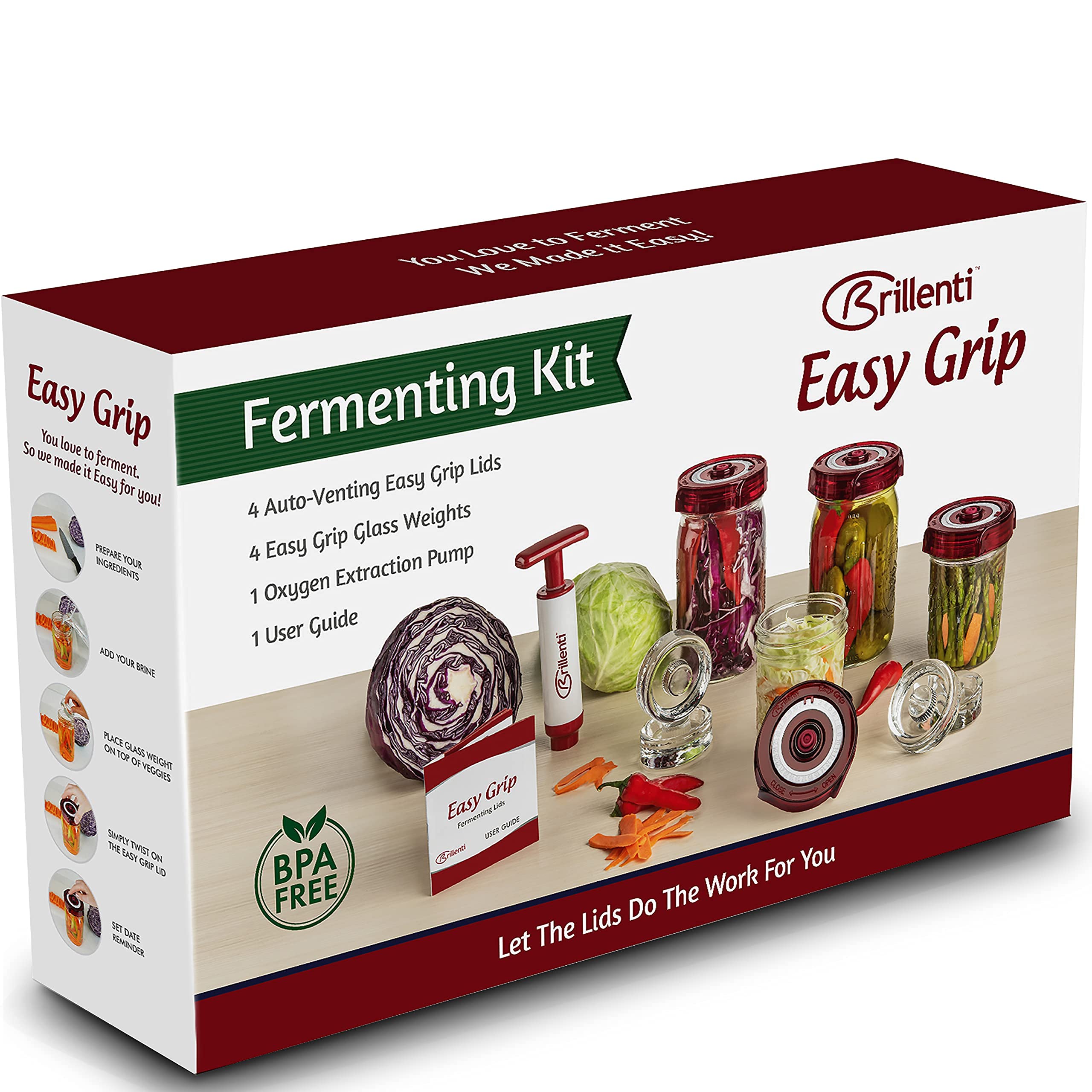 Brillenti easy grip lids on wide-mouth jars for effortless fermentation
