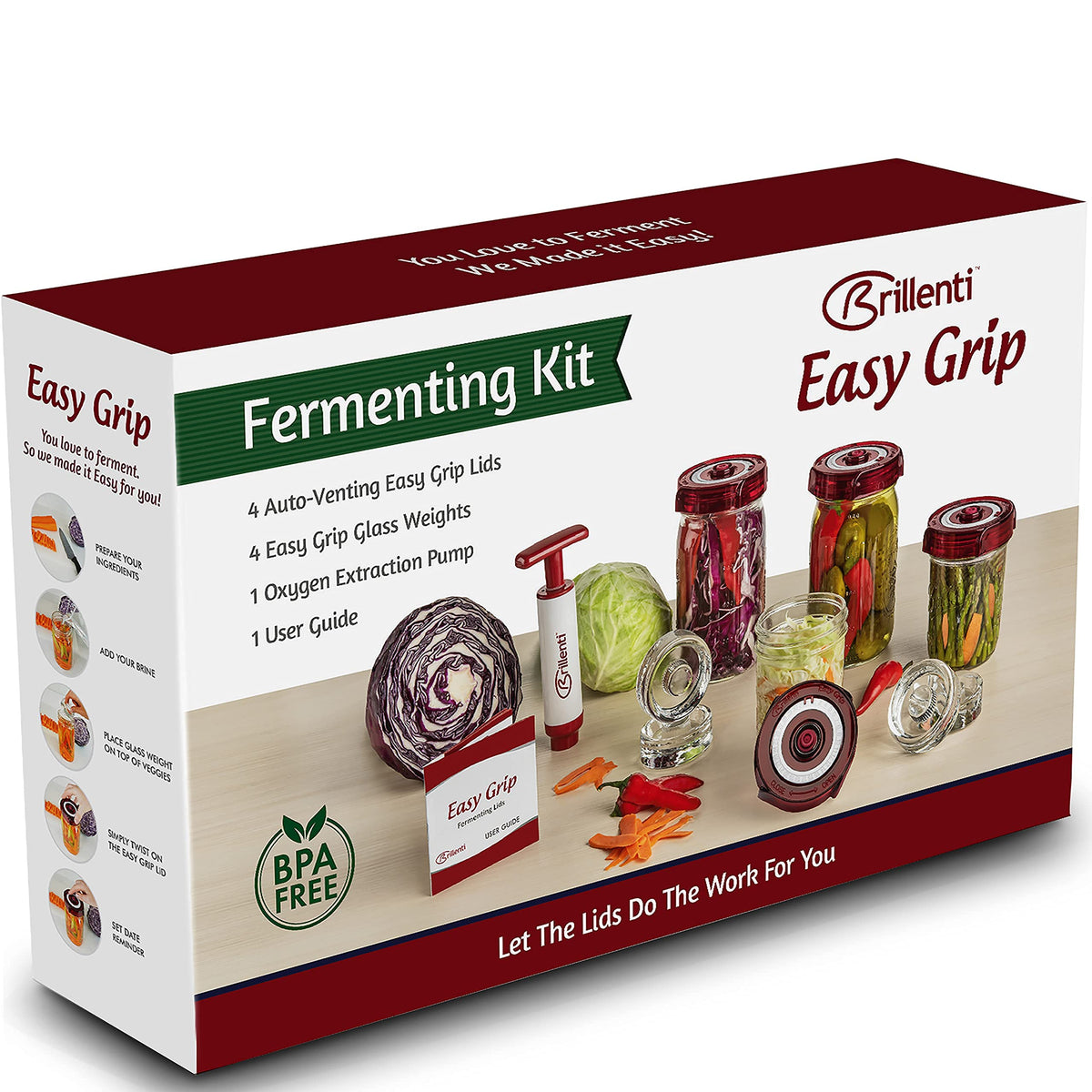 Brillenti easy grip lids on wide-mouth jars for effortless fermentation