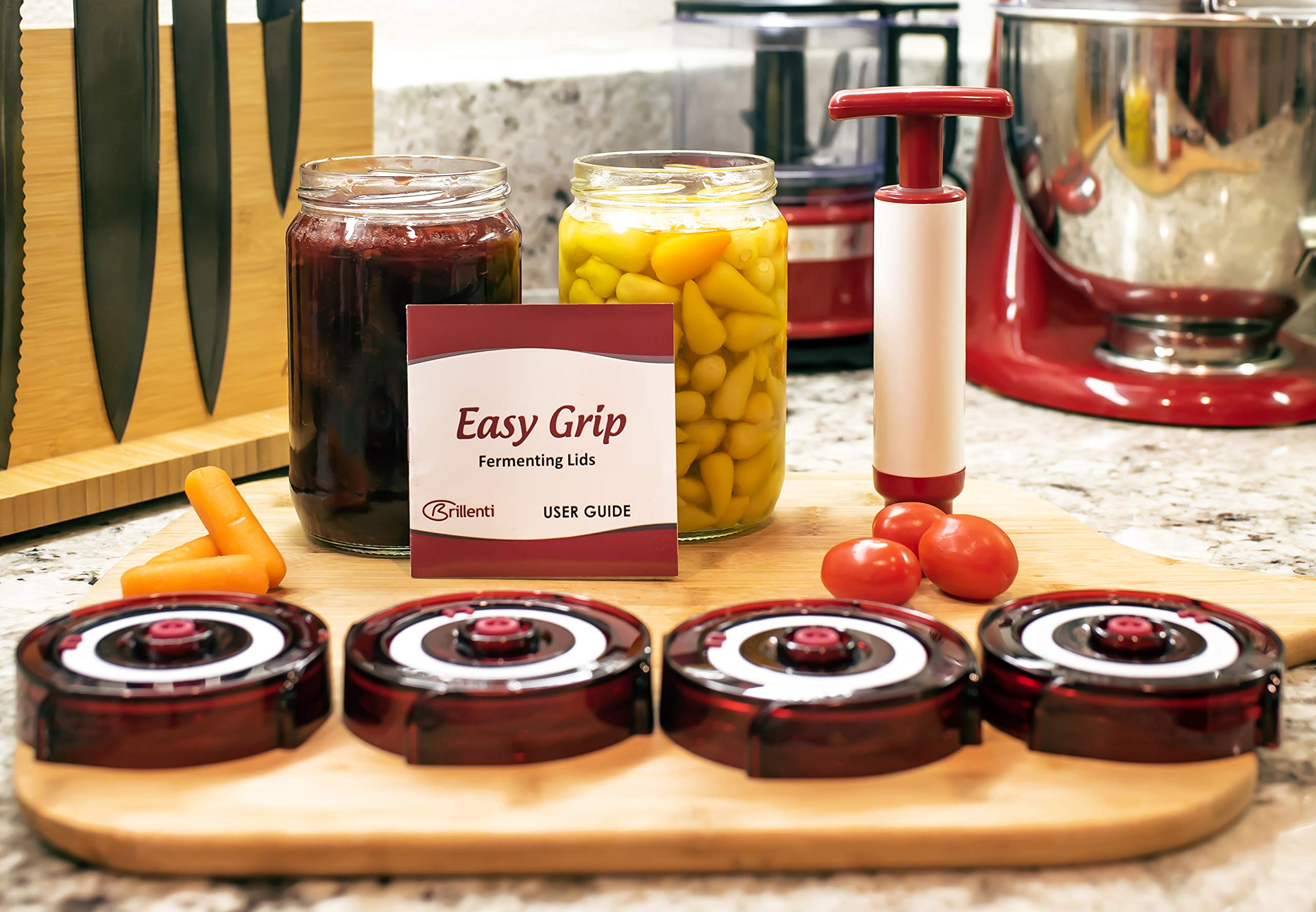 Brillenti wide-mouth jar storage fit highlights cupboard-friendly fermentation gear.