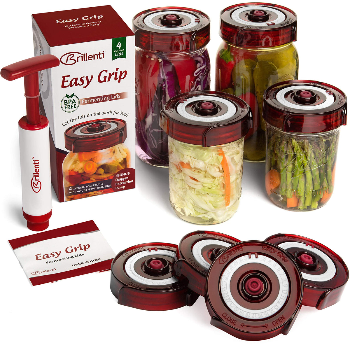 Brillenti wide-mouth lids assembly demonstrates a clean, efficient fermentation setup for jars.