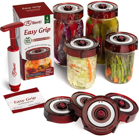 Brillenti wide-mouth lids assembly demonstrates a clean, efficient fermentation setup for jars.