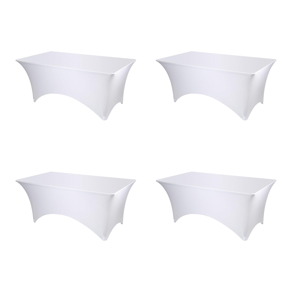 BRILLMAX 4-pack white fitted spandex table covers on a 6ft table for a clean setup.