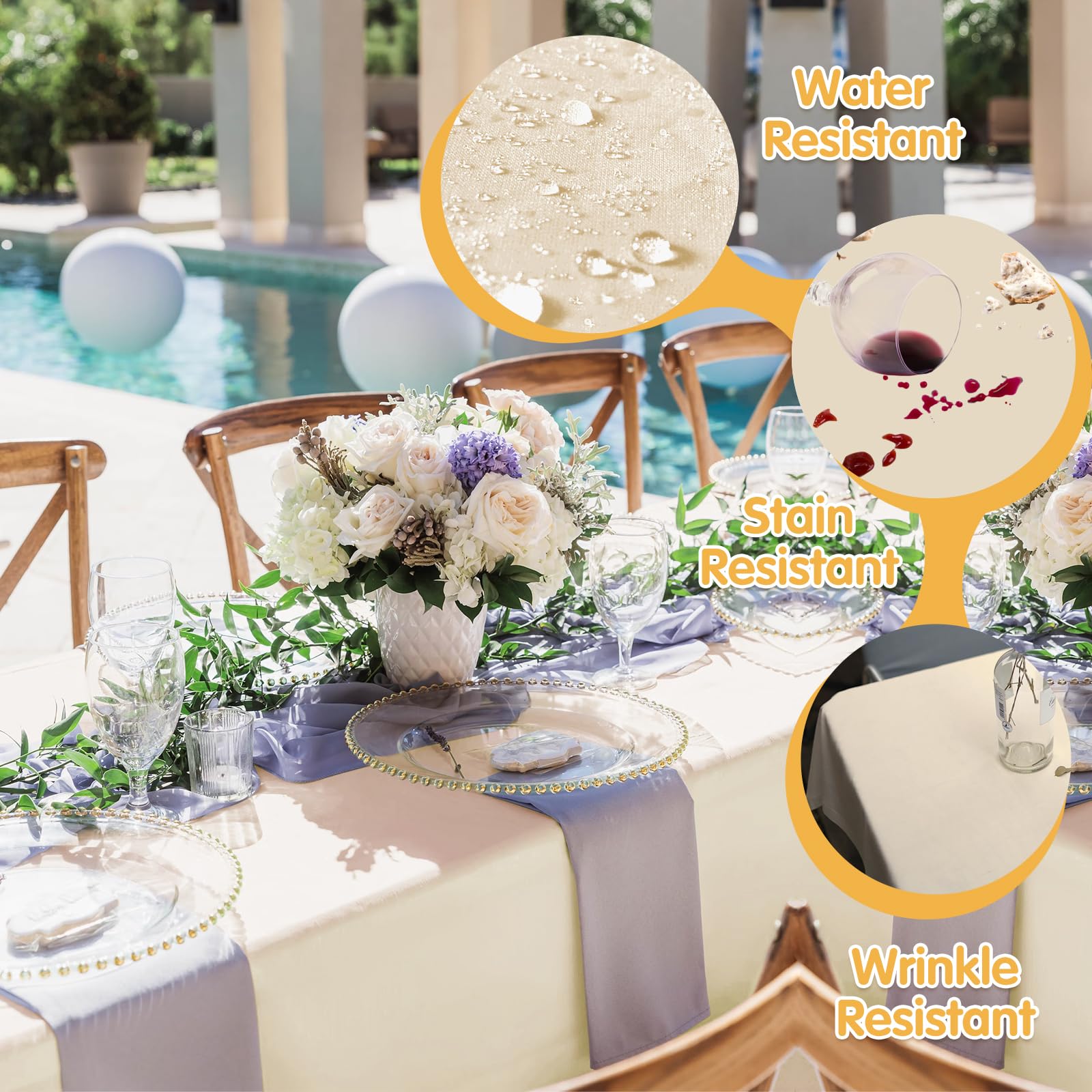 BRILLMAX beige tablecloth on a banquet dining setup