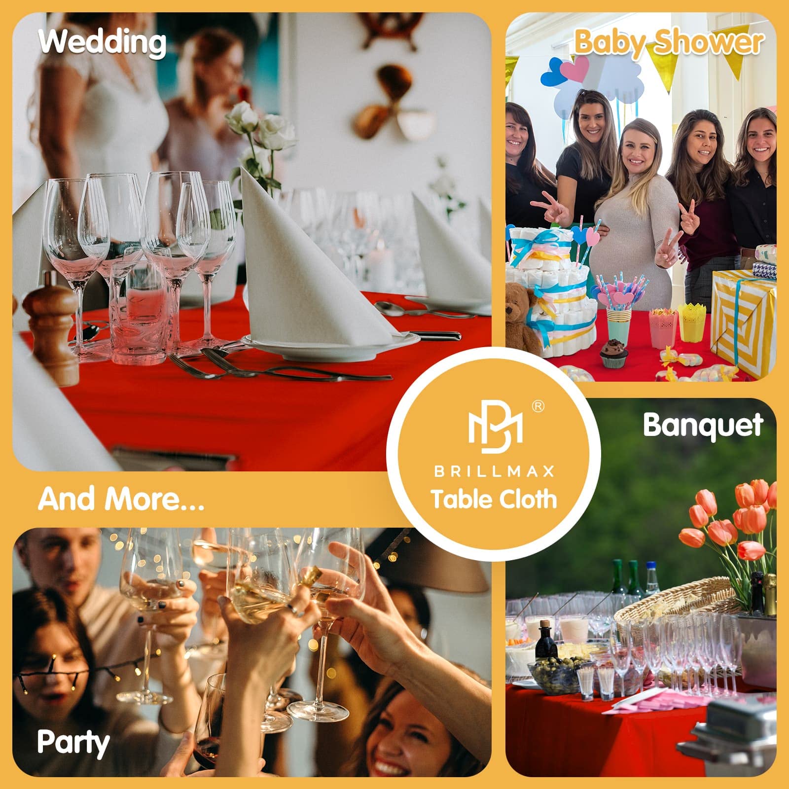 BRILLMAX red tablecloth enhancing wedding reception ambiance