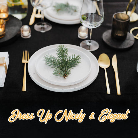 BRILLMAX tablecloth black color depth enhances contrast for centerpieces.