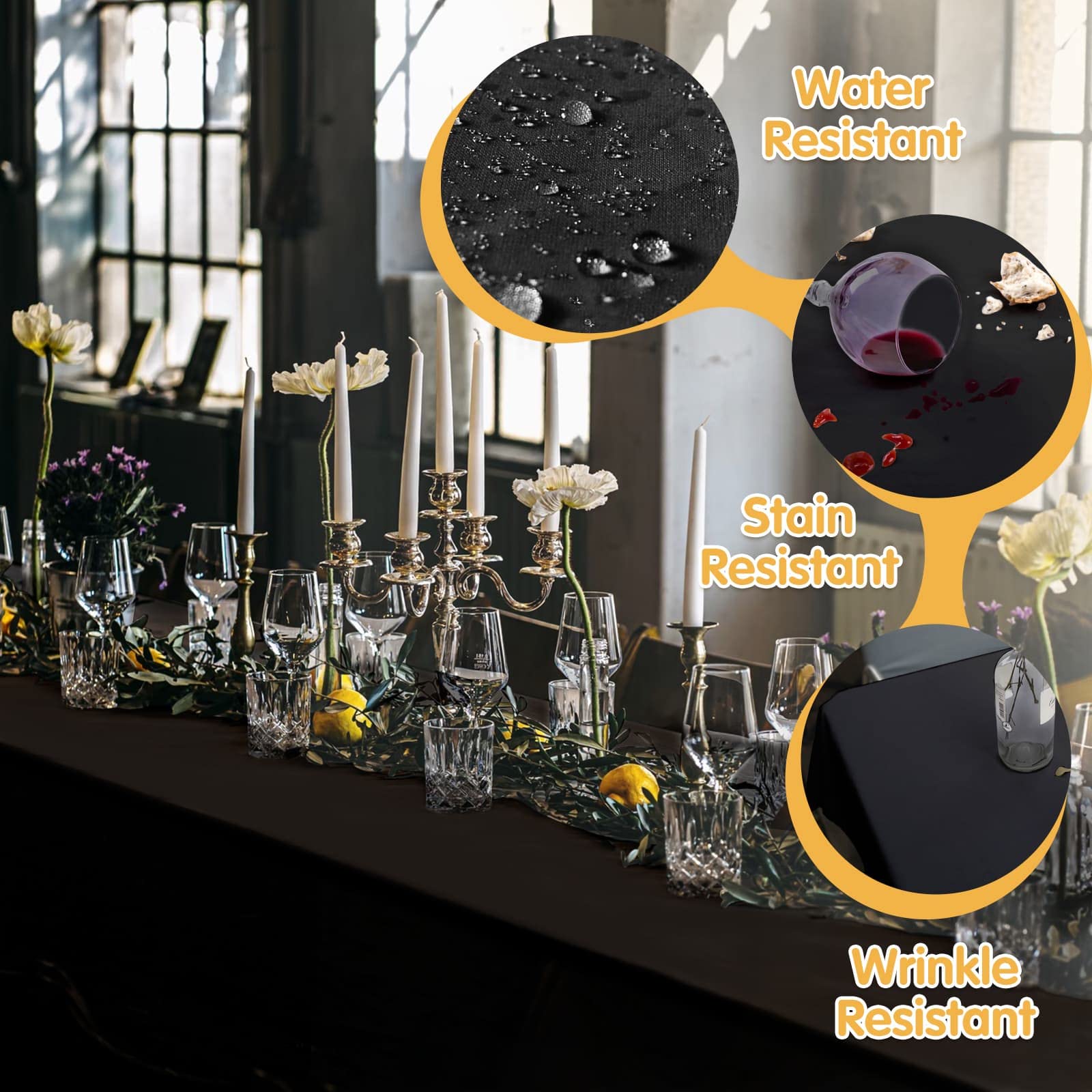 BRILLMAX tablecloth for party dining adds refined ambiance and smooth surface.