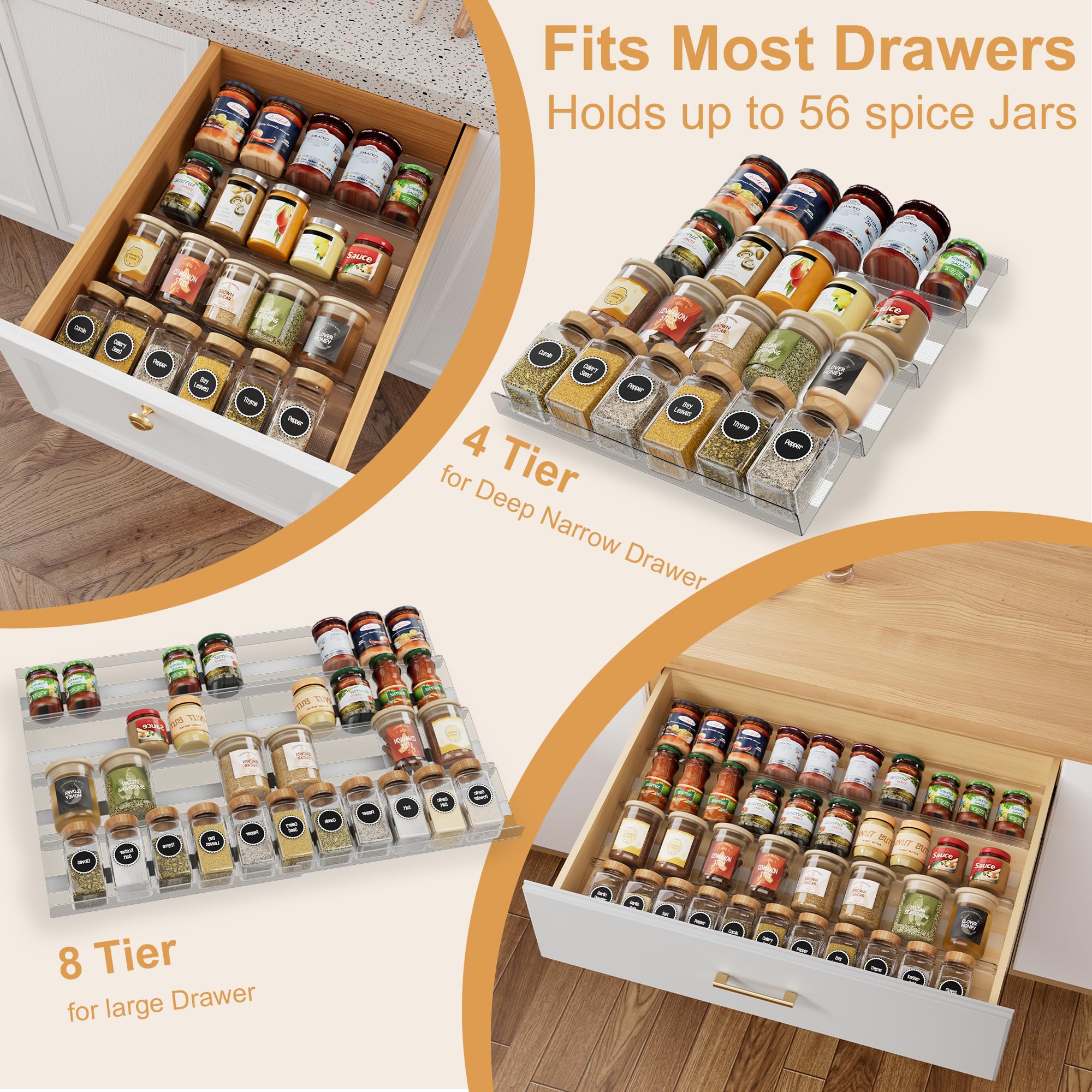 Brippo clear acrylic tilted display for quick spice selection.