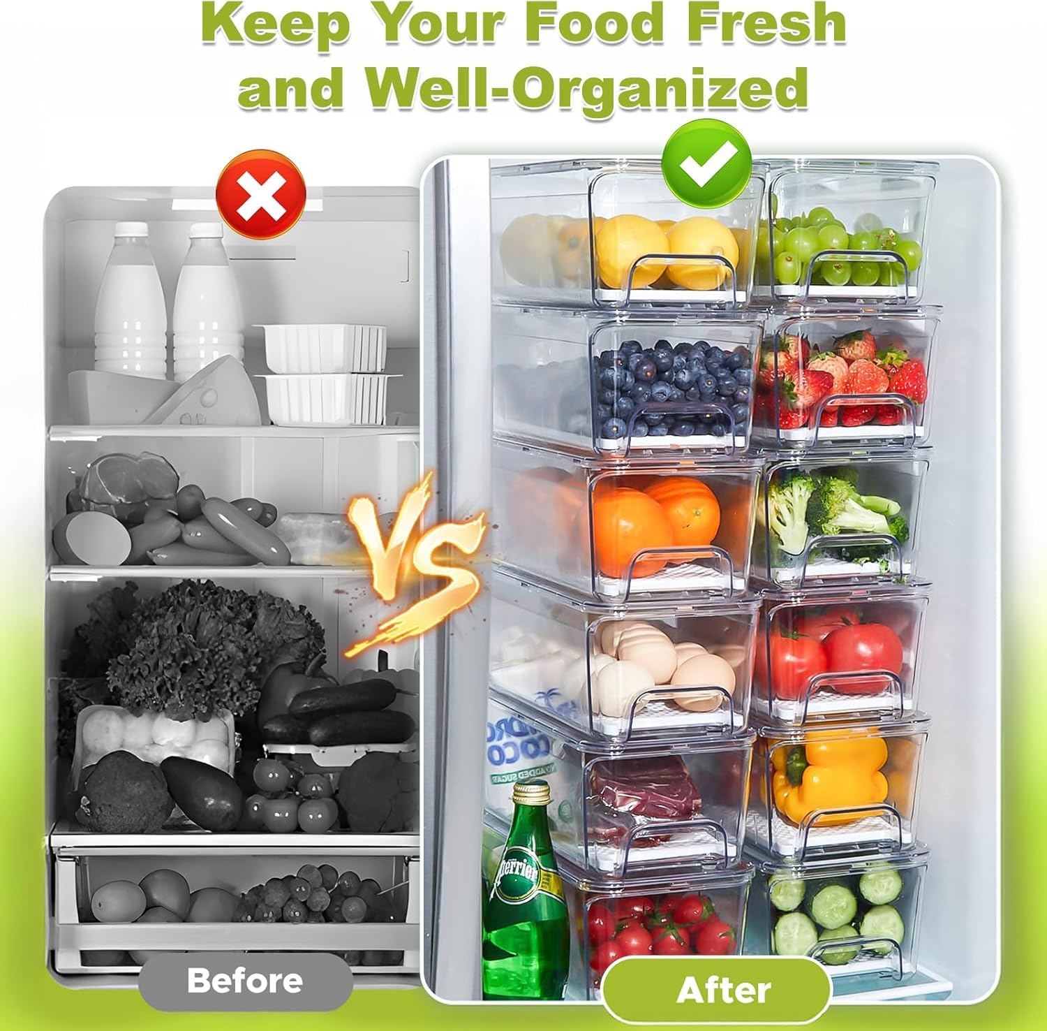 Brippo clear fruit and vegetable storage bin highlights visibility for quick meal prep.