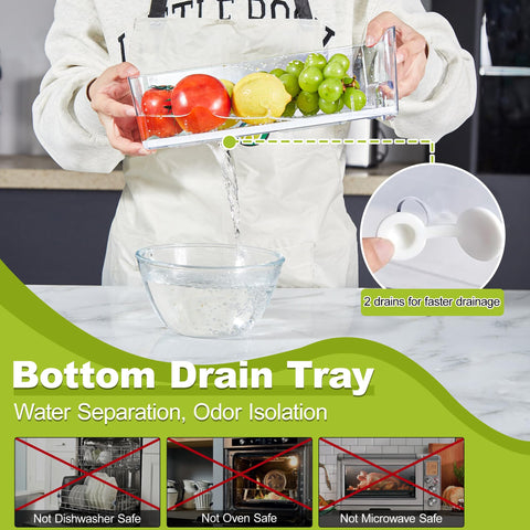 Brippo drain tray fridge container keeps moisture managed and produce dry.