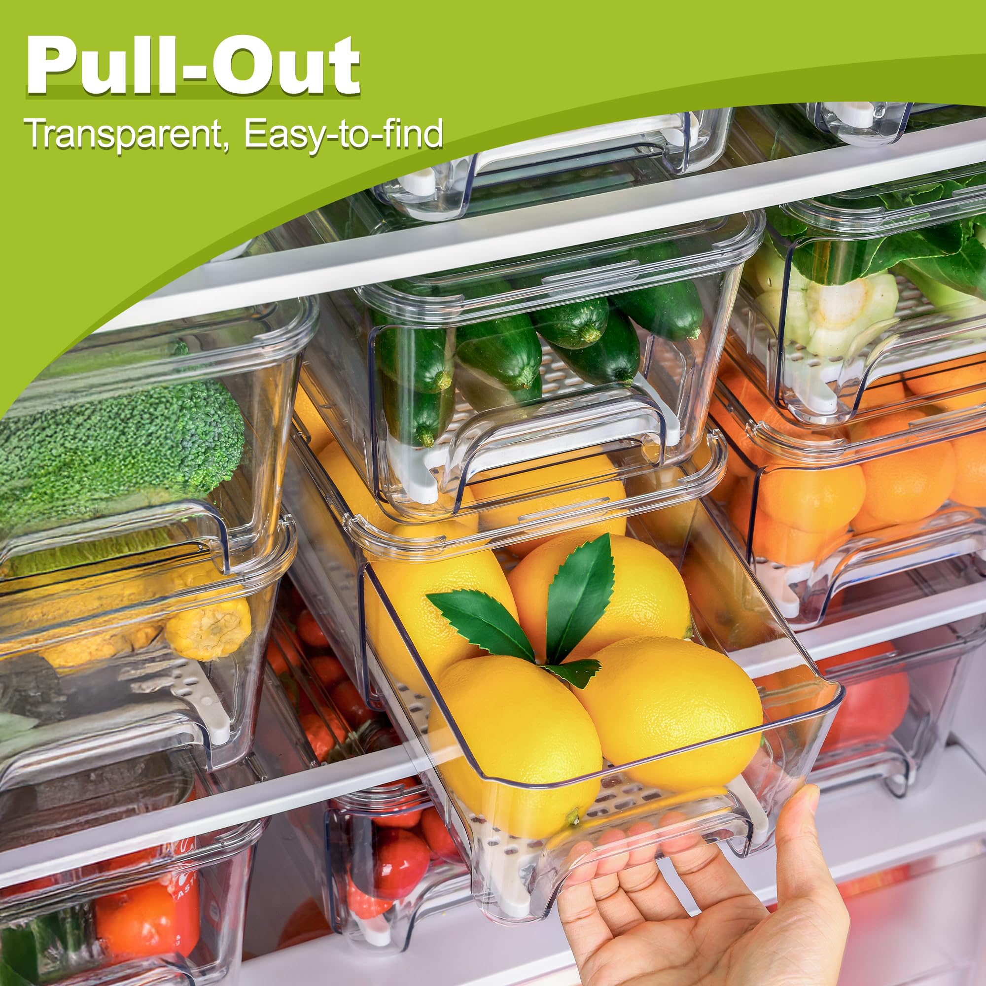 Brippo pull-out fridge bin providing simple reach and minimized door clutter.
