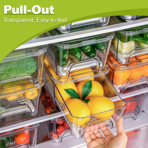 Brippo pull-out fridge bin providing simple reach and minimized door clutter.