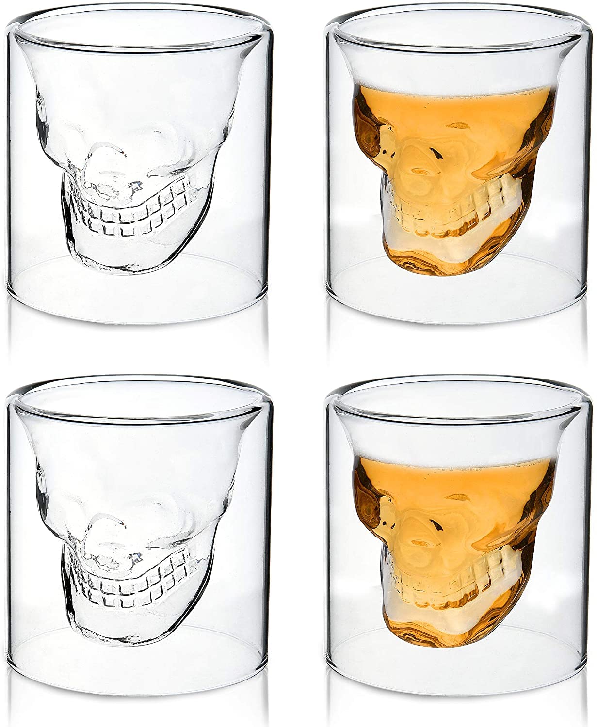 Brisked crystal skull glasses closeup highlights intricate details for gothic home bars