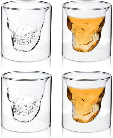 Brisked crystal skull glasses closeup highlights intricate details for gothic home bars