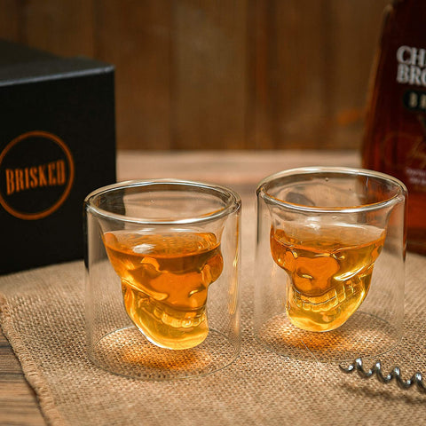 Brisked skull shot glasses set of 2 in crystal design for entertaining and gifting