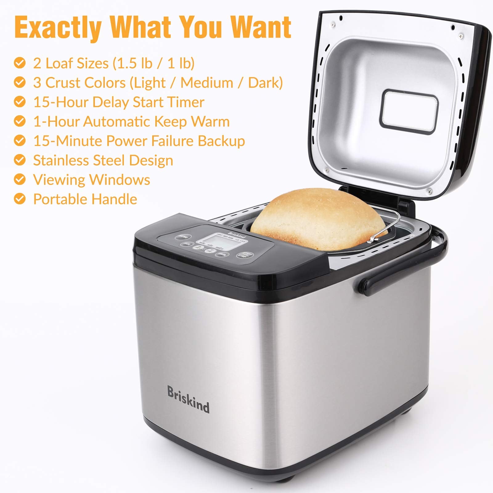 Briskind 19-in-1 control panel showcasing diverse menus for gluten-free and jam options.