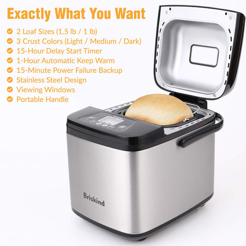 Briskind 19-in-1 control panel showcasing diverse menus for gluten-free and jam options.