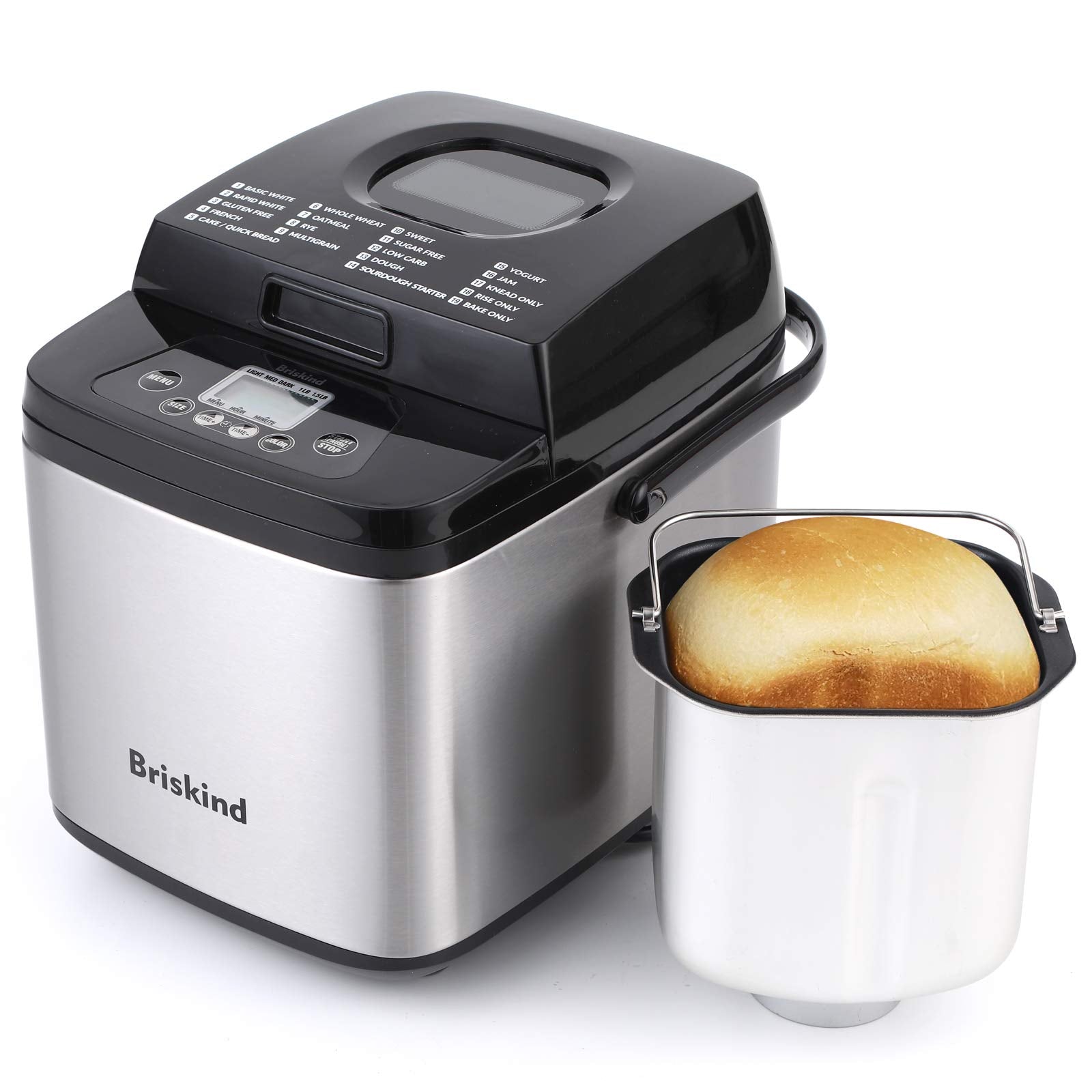 Briskind 19-in-1 compact bread maker front view suitable for everyday fresh loaves.
