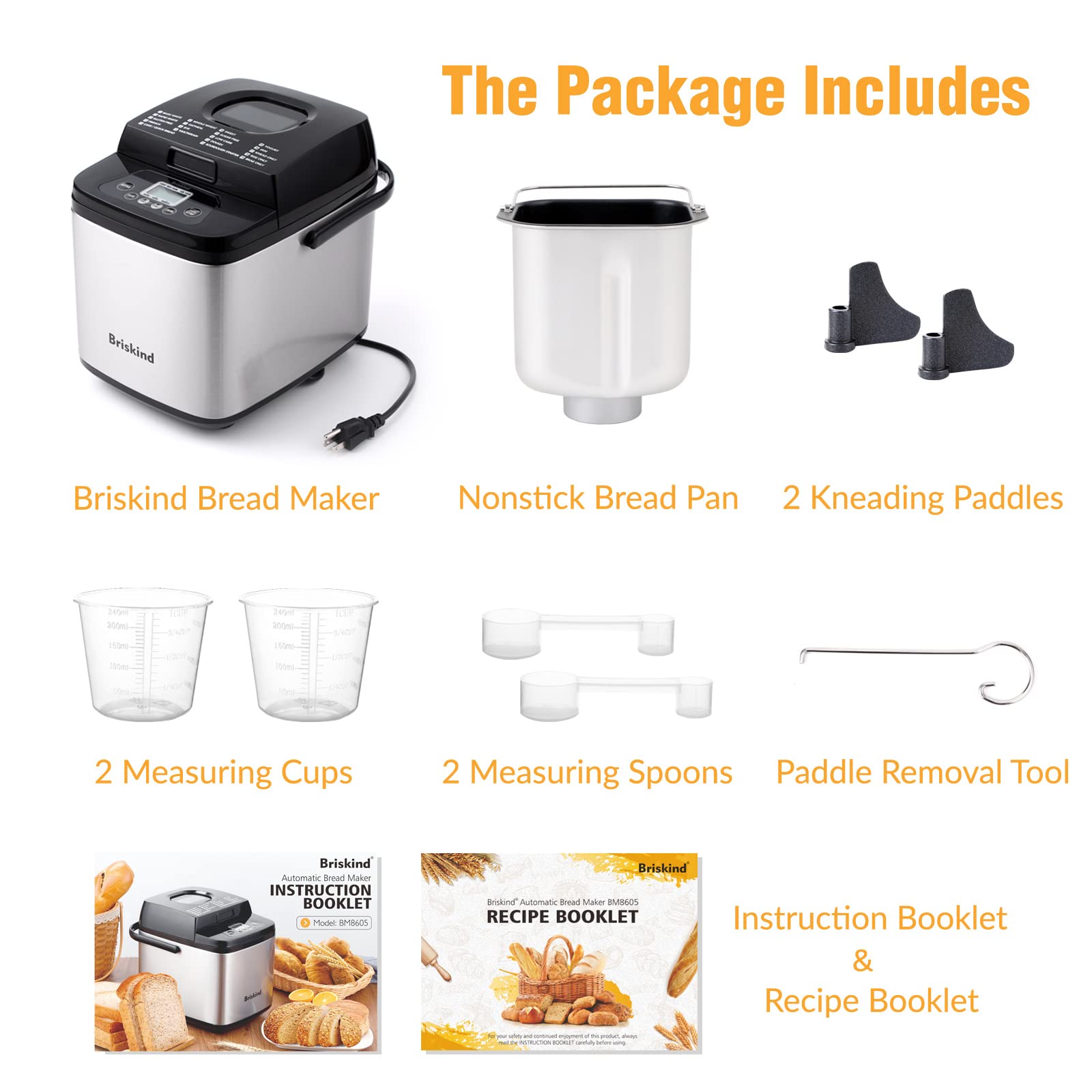 Briskind two kneading paddles with spare ensure dependable dough prep.