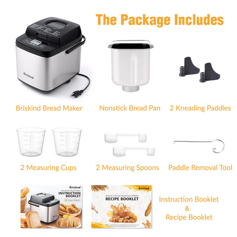 Briskind two kneading paddles with spare ensure dependable dough prep.