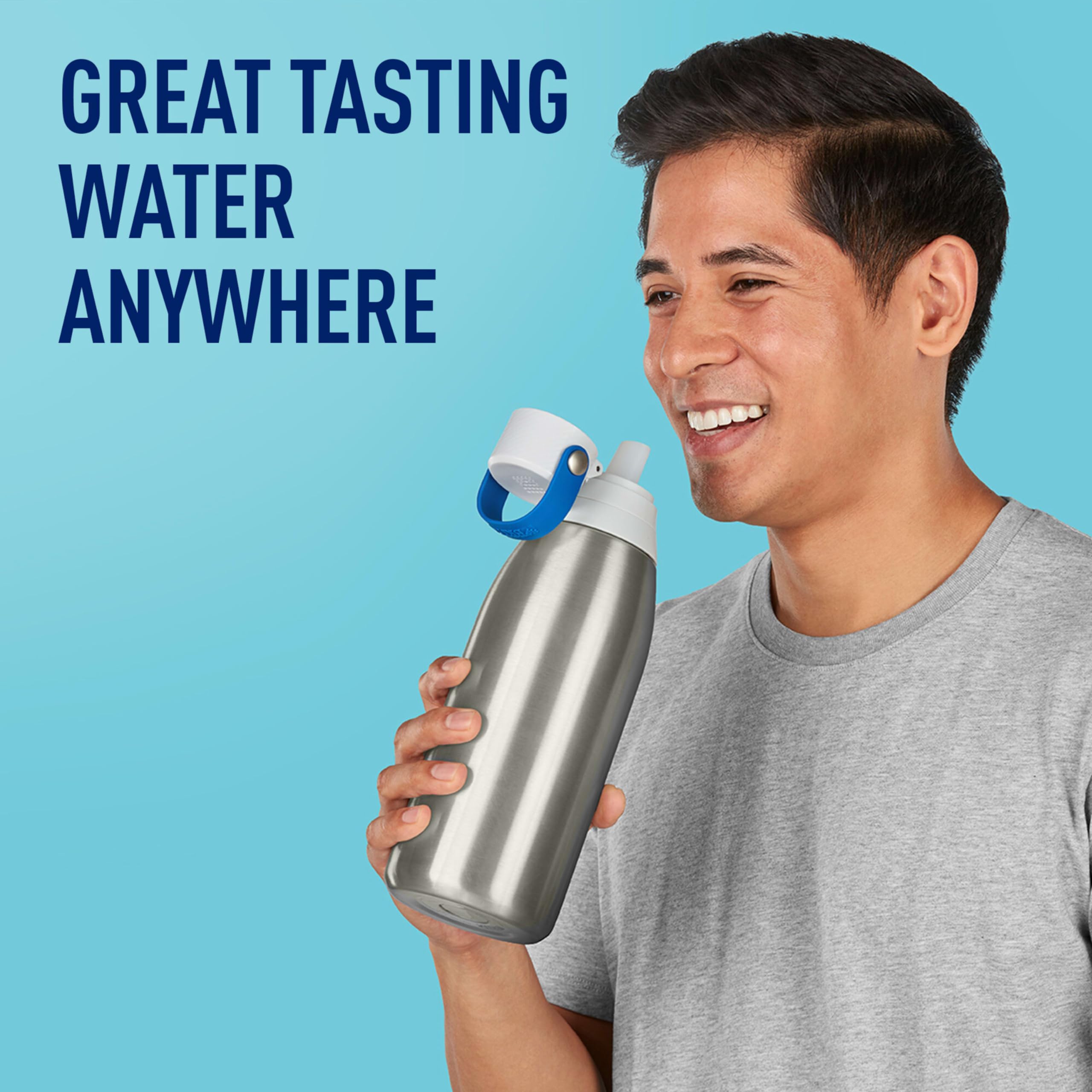 Brita bottle shows easy-sip straw for convenient drinking