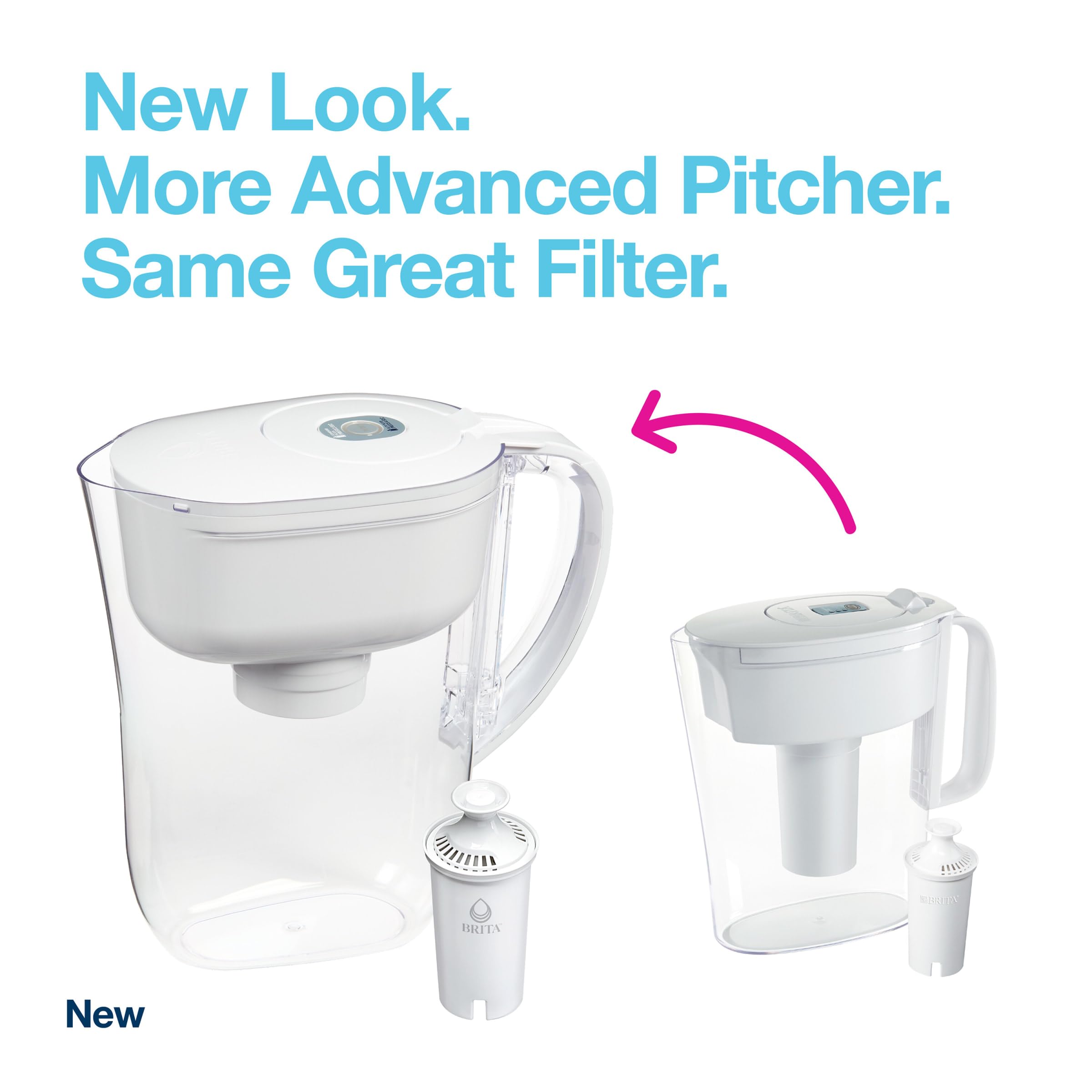 Brita Metro pitcher in-use demonstrates easy pouring and compact placement.