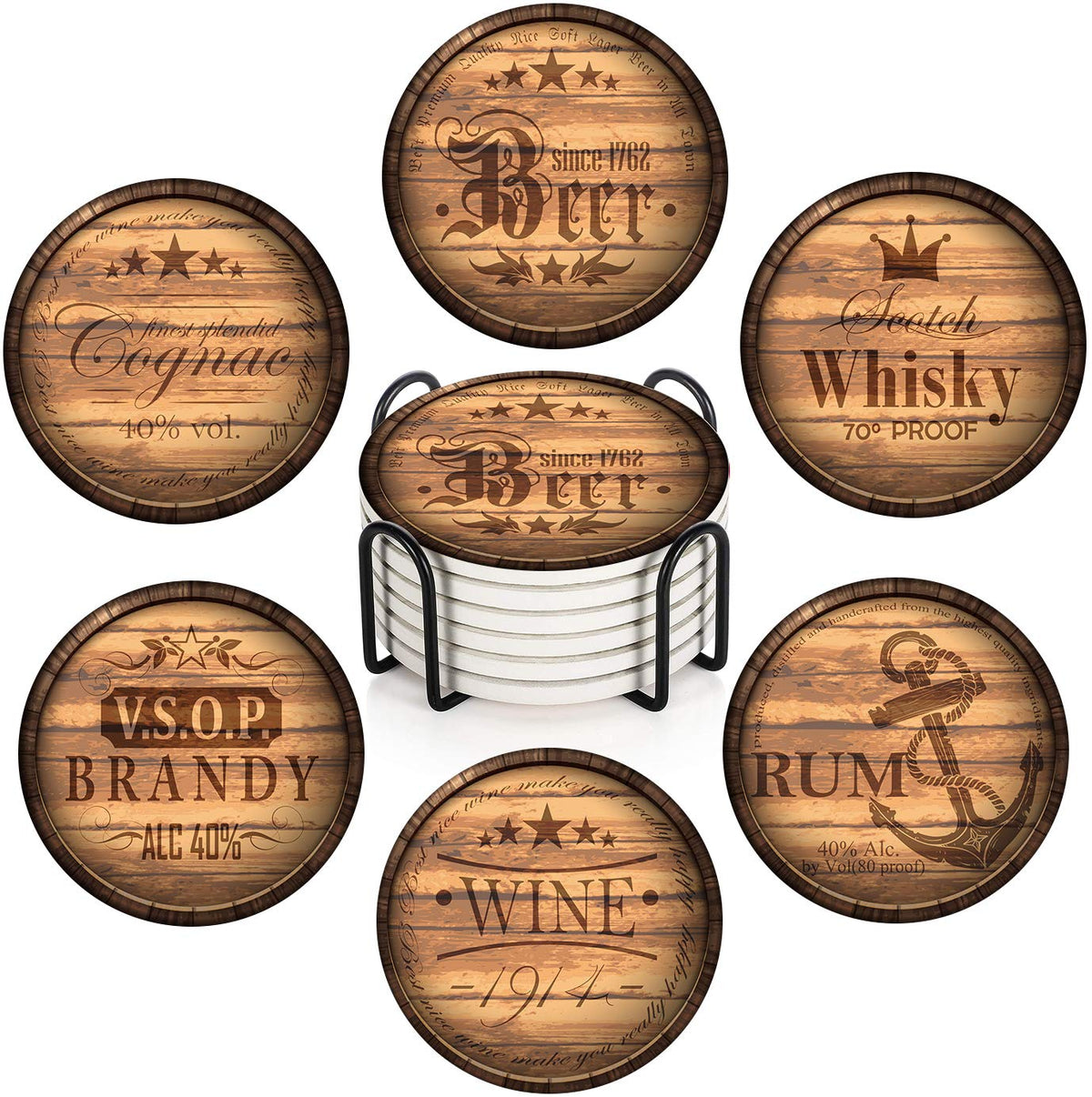 Britimes coaster set with beige marble ceramic rounds protects surfaces.