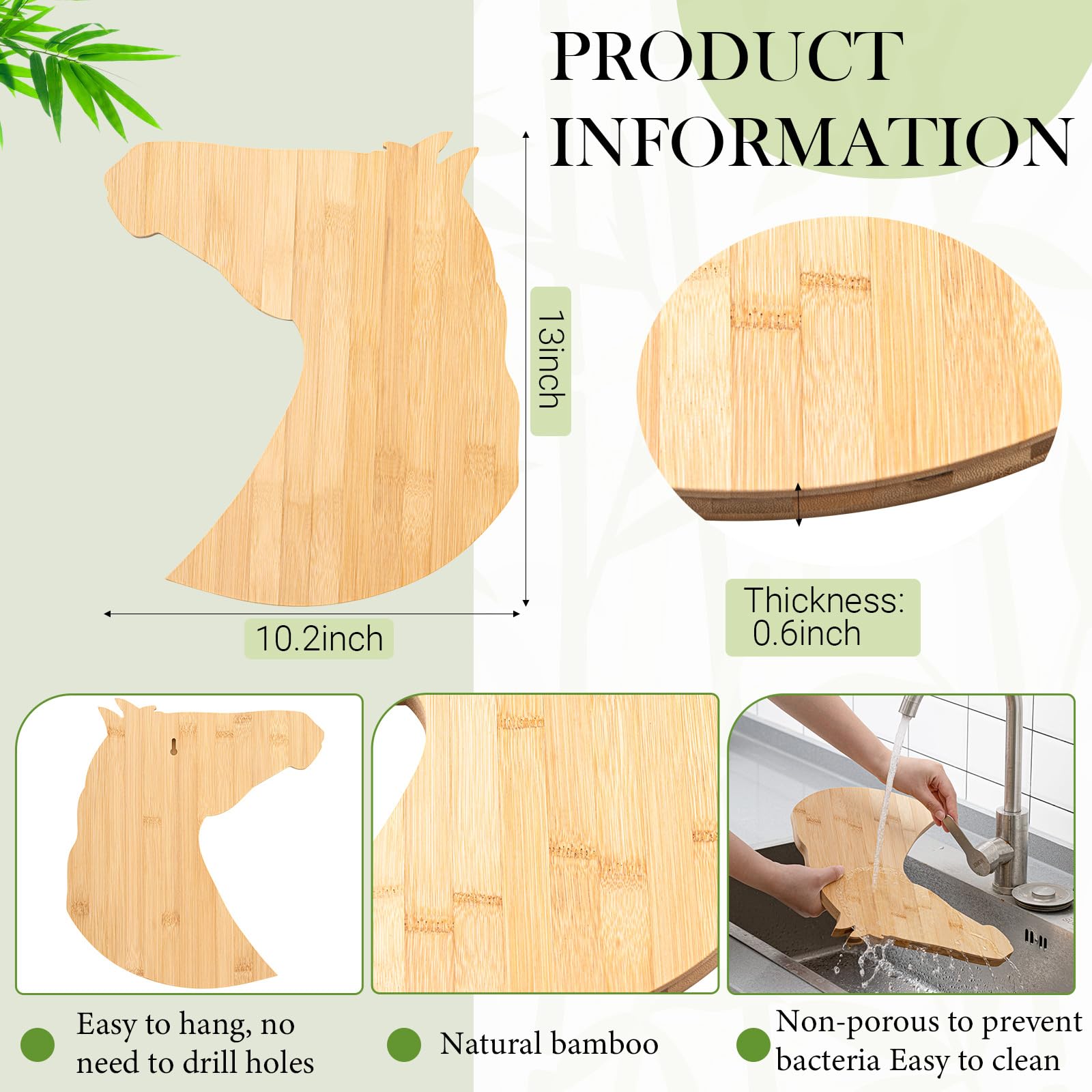 Briwooody horse-shaped board side view highlighting its sturdy profile and natural bamboo finish.