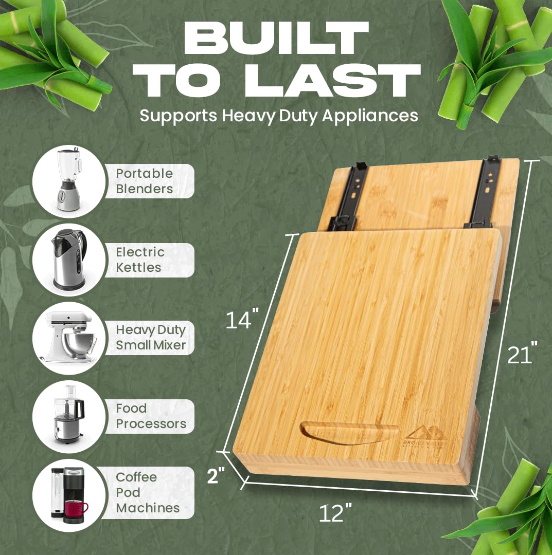 Broad Valley Bamboo Appliance Slider on a counter-top keeps utensils organized and reachable.