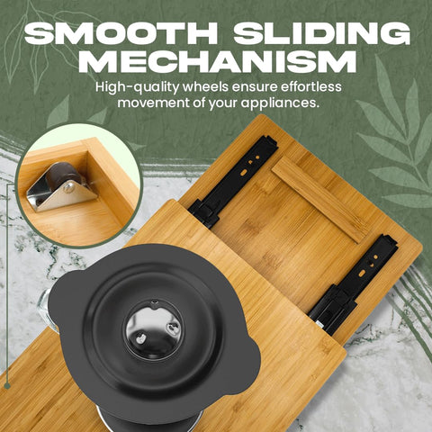 Broad Valley Bamboo Appliance Slider close-up highlights durable wooden construction.